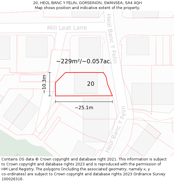 20, HEOL BANC Y FELIN, GORSEINON, SWANSEA, SA4 4QH: Plot and title map