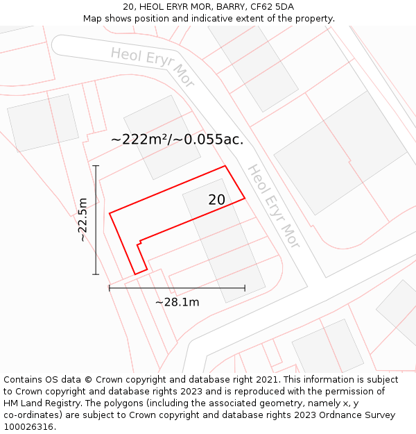 20, HEOL ERYR MOR, BARRY, CF62 5DA: Plot and title map