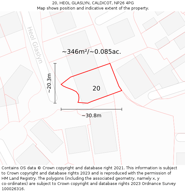 20, HEOL GLASLYN, CALDICOT, NP26 4PG: Plot and title map