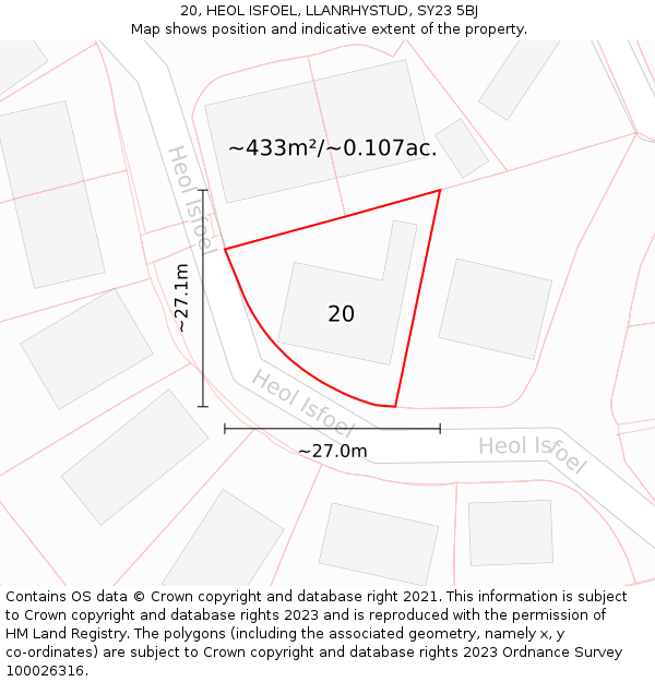 20, HEOL ISFOEL, LLANRHYSTUD, SY23 5BJ: Plot and title map