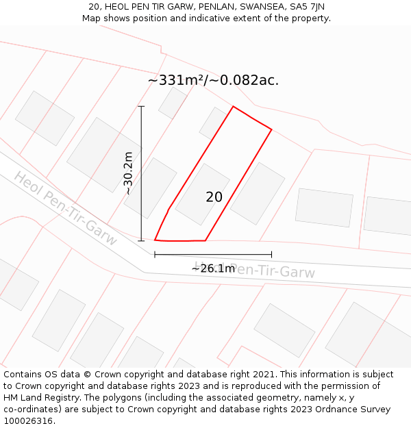 20, HEOL PEN TIR GARW, PENLAN, SWANSEA, SA5 7JN: Plot and title map