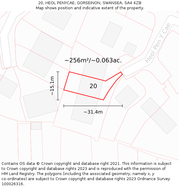 20, HEOL PENYCAE, GORSEINON, SWANSEA, SA4 4ZB: Plot and title map