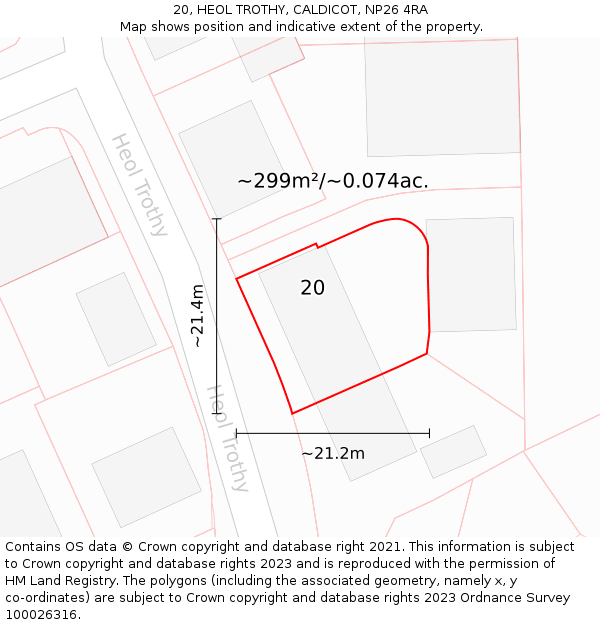 20, HEOL TROTHY, CALDICOT, NP26 4RA: Plot and title map