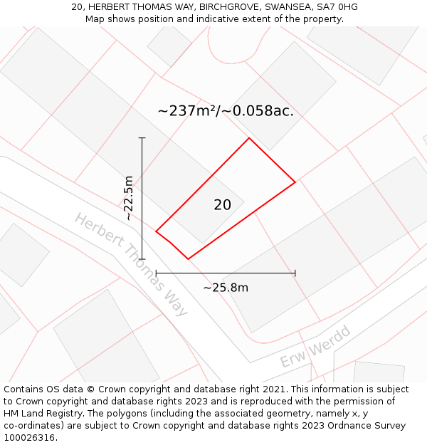 20, HERBERT THOMAS WAY, BIRCHGROVE, SWANSEA, SA7 0HG: Plot and title map