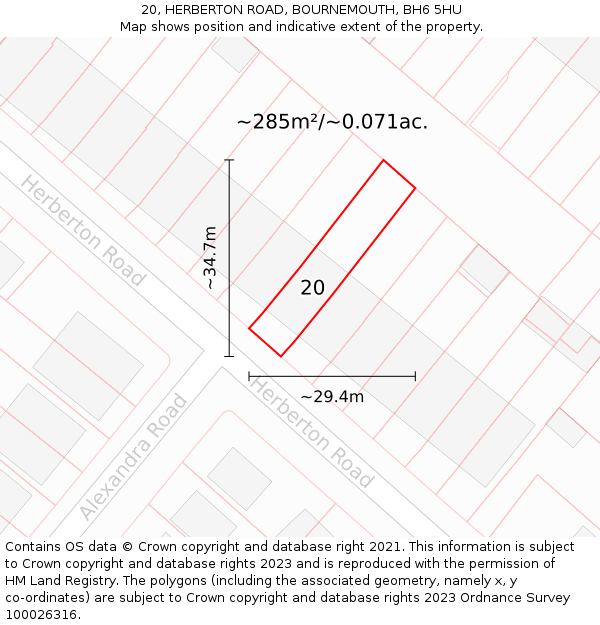 20, HERBERTON ROAD, BOURNEMOUTH, BH6 5HU: Plot and title map