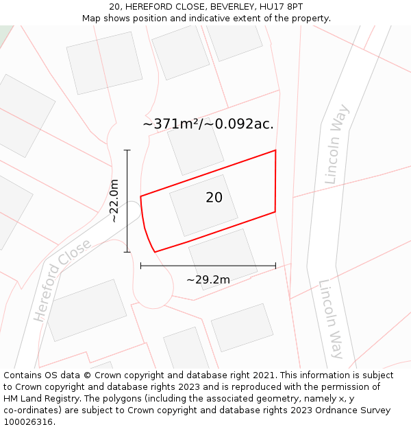 20, HEREFORD CLOSE, BEVERLEY, HU17 8PT: Plot and title map