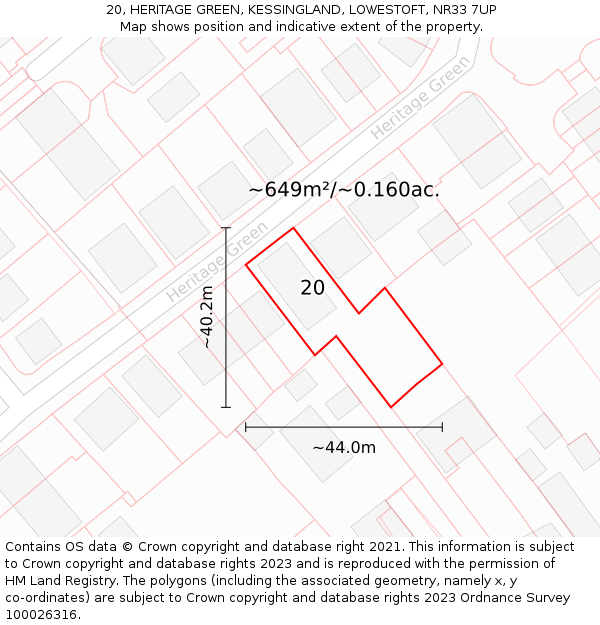 20, HERITAGE GREEN, KESSINGLAND, LOWESTOFT, NR33 7UP: Plot and title map