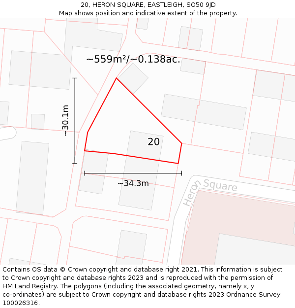 20, HERON SQUARE, EASTLEIGH, SO50 9JD: Plot and title map