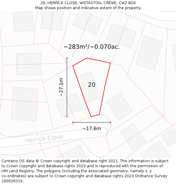 20, HERRICK CLOSE, WISTASTON, CREWE, CW2 8DX: Plot and title map