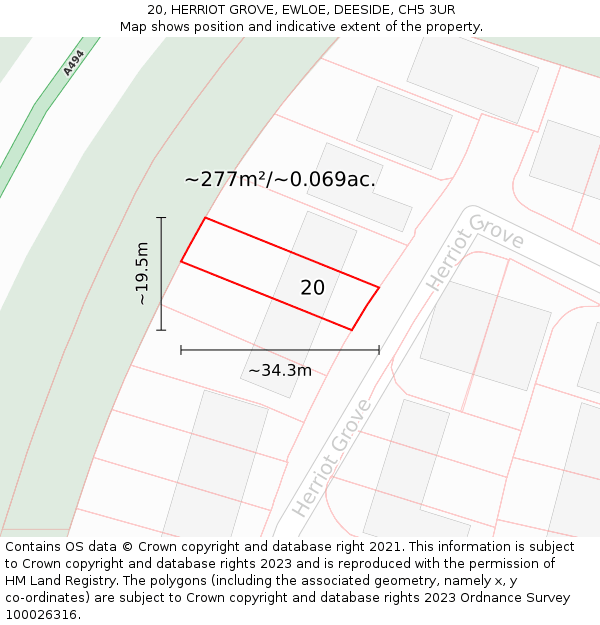 20, HERRIOT GROVE, EWLOE, DEESIDE, CH5 3UR: Plot and title map