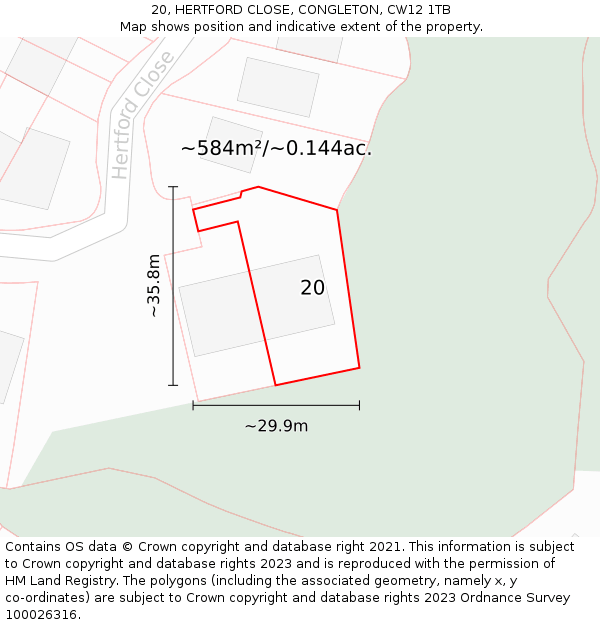 20, HERTFORD CLOSE, CONGLETON, CW12 1TB: Plot and title map
