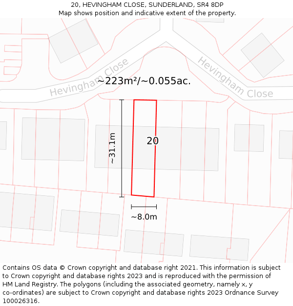20, HEVINGHAM CLOSE, SUNDERLAND, SR4 8DP: Plot and title map