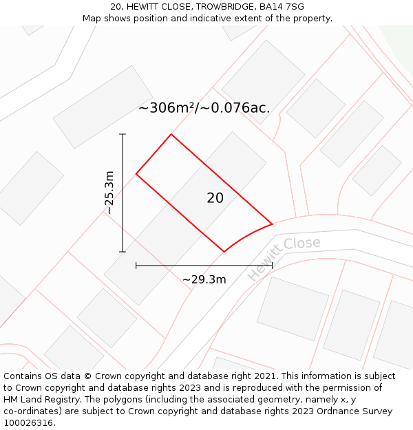20, HEWITT CLOSE, TROWBRIDGE, BA14 7SG: Plot and title map