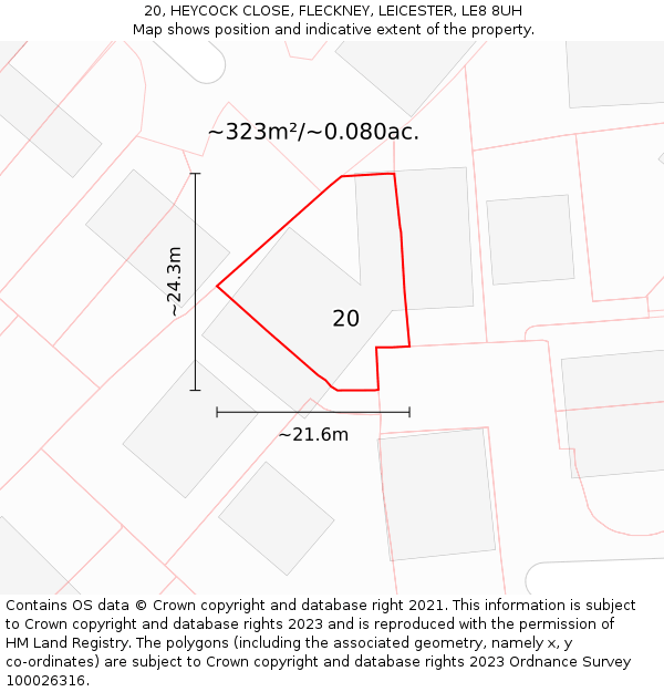 20, HEYCOCK CLOSE, FLECKNEY, LEICESTER, LE8 8UH: Plot and title map
