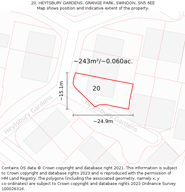 20, HEYTSBURY GARDENS, GRANGE PARK, SWINDON, SN5 6EE: Plot and title map