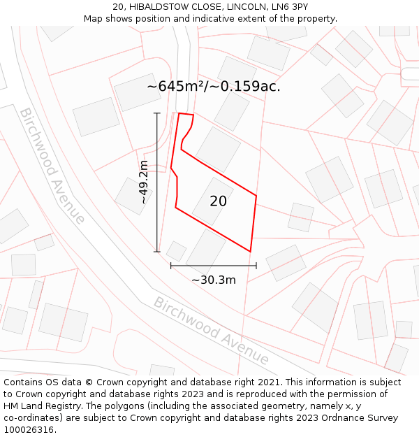 20, HIBALDSTOW CLOSE, LINCOLN, LN6 3PY: Plot and title map