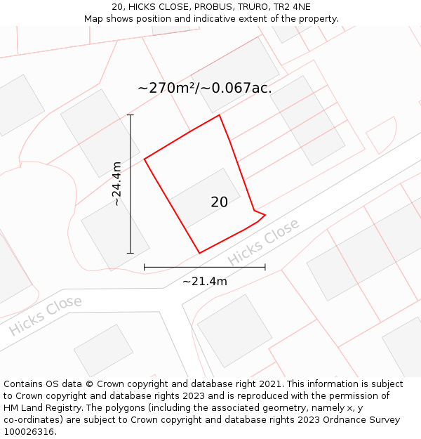 20, HICKS CLOSE, PROBUS, TRURO, TR2 4NE: Plot and title map