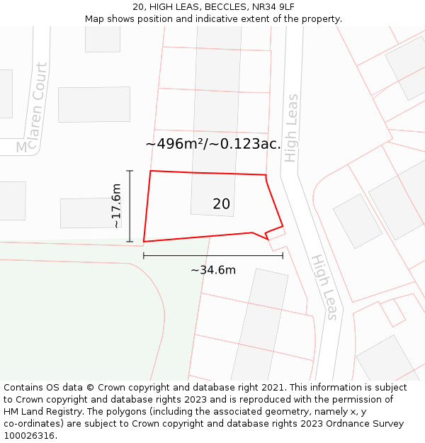 20, HIGH LEAS, BECCLES, NR34 9LF: Plot and title map