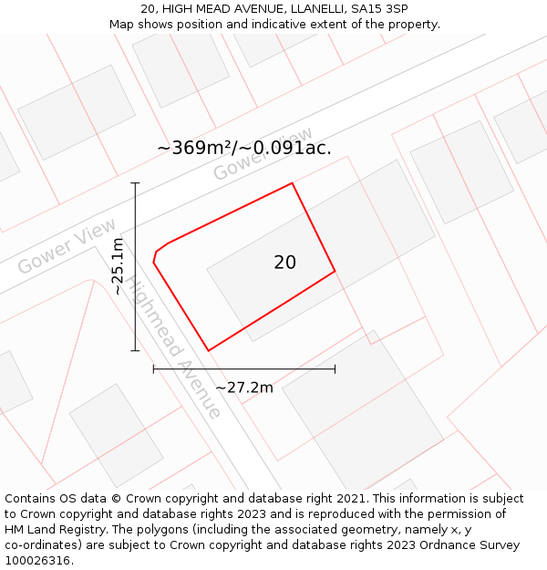 20, HIGH MEAD AVENUE, LLANELLI, SA15 3SP: Plot and title map