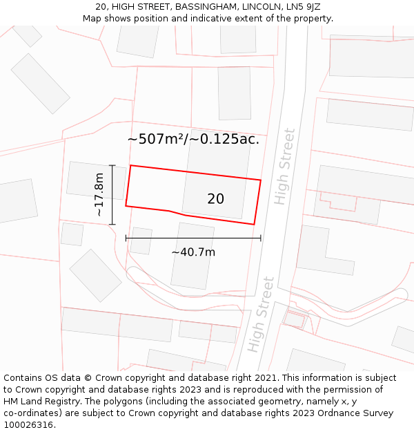 20, HIGH STREET, BASSINGHAM, LINCOLN, LN5 9JZ: Plot and title map