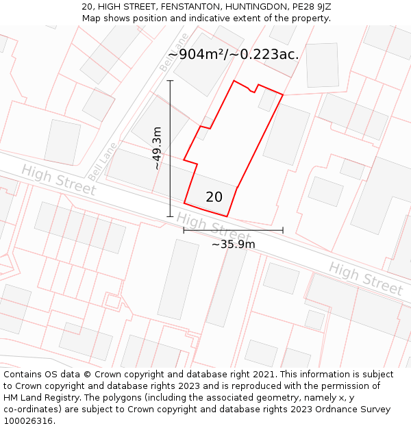 20, HIGH STREET, FENSTANTON, HUNTINGDON, PE28 9JZ: Plot and title map