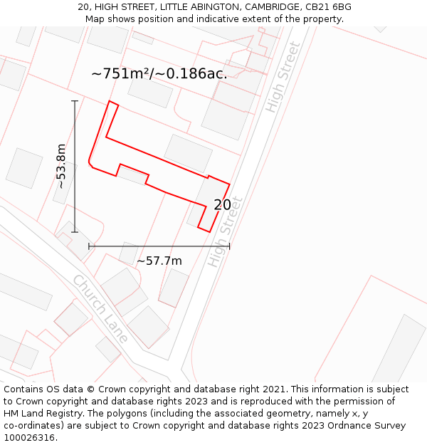 20, HIGH STREET, LITTLE ABINGTON, CAMBRIDGE, CB21 6BG: Plot and title map