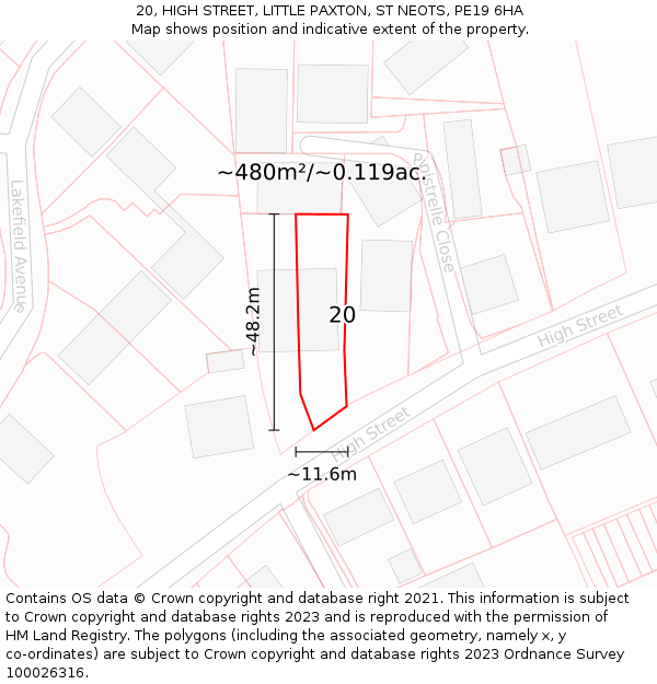 20, HIGH STREET, LITTLE PAXTON, ST NEOTS, PE19 6HA: Plot and title map