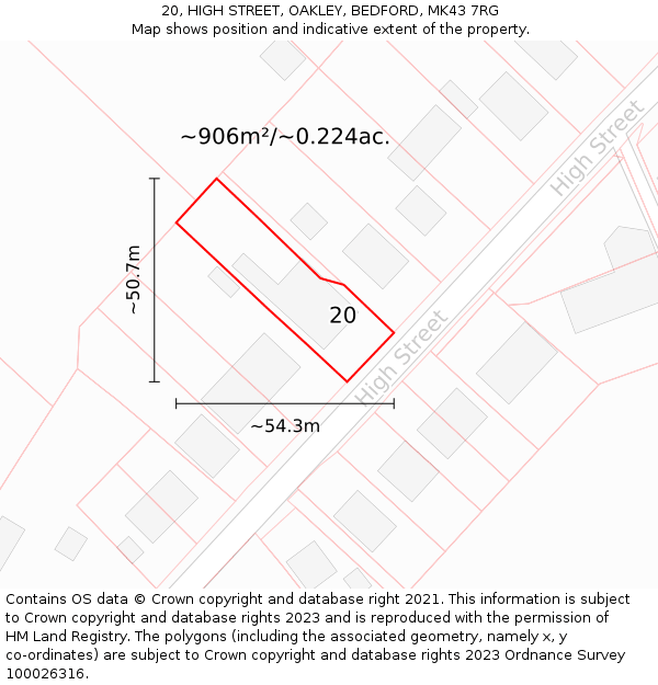 20, HIGH STREET, OAKLEY, BEDFORD, MK43 7RG: Plot and title map