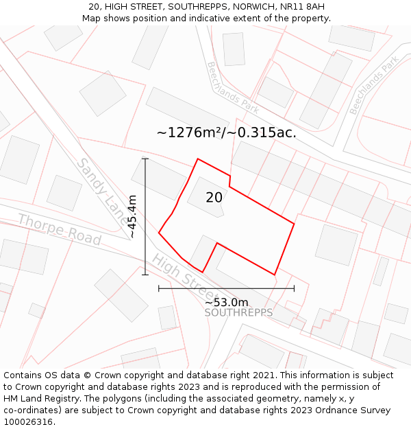 20, HIGH STREET, SOUTHREPPS, NORWICH, NR11 8AH: Plot and title map