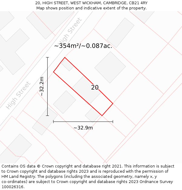 20, HIGH STREET, WEST WICKHAM, CAMBRIDGE, CB21 4RY: Plot and title map