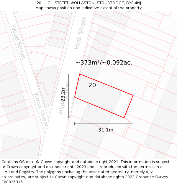 20, HIGH STREET, WOLLASTON, STOURBRIDGE, DY8 4NJ: Plot and title map