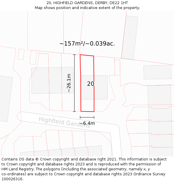 20, HIGHFIELD GARDENS, DERBY, DE22 1HT: Plot and title map