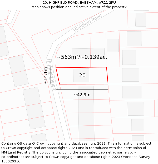 20, HIGHFIELD ROAD, EVESHAM, WR11 2PU: Plot and title map