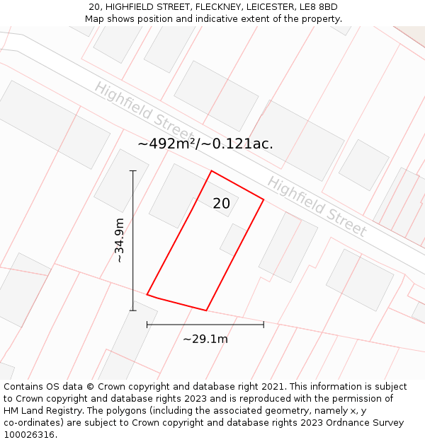 20, HIGHFIELD STREET, FLECKNEY, LEICESTER, LE8 8BD: Plot and title map