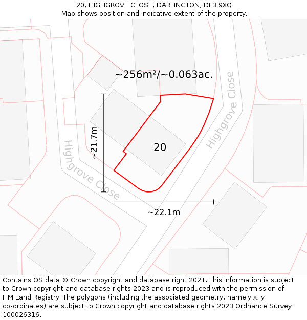 20, HIGHGROVE CLOSE, DARLINGTON, DL3 9XQ: Plot and title map