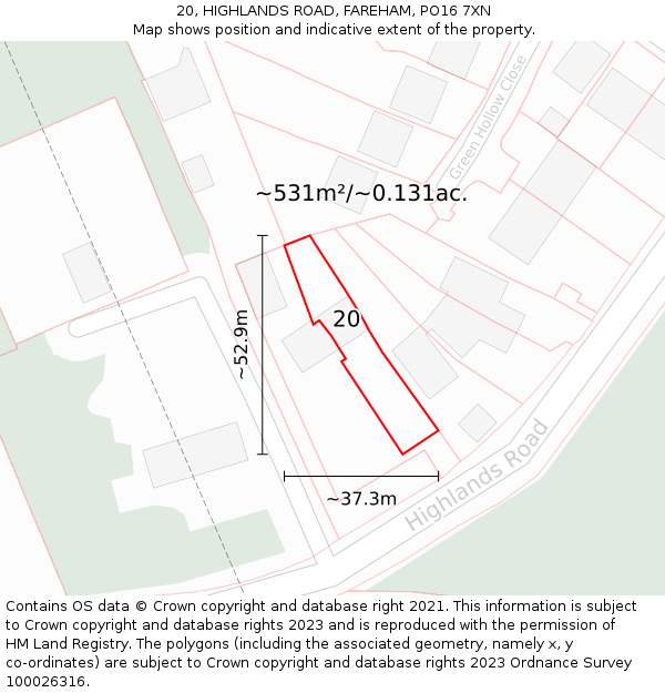 20, HIGHLANDS ROAD, FAREHAM, PO16 7XN: Plot and title map