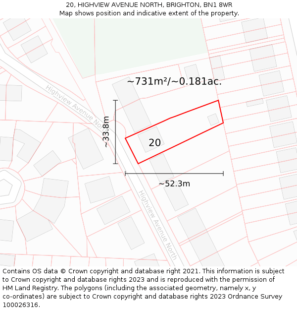 20, HIGHVIEW AVENUE NORTH, BRIGHTON, BN1 8WR: Plot and title map