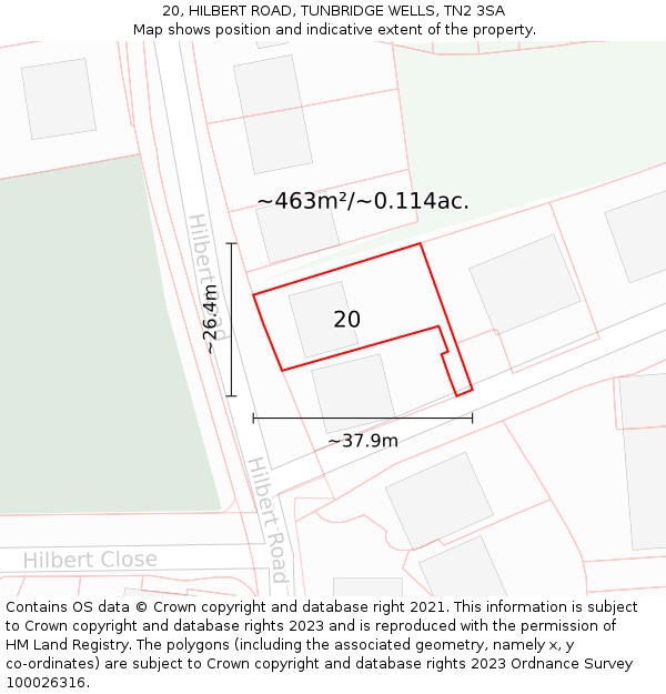 20, HILBERT ROAD, TUNBRIDGE WELLS, TN2 3SA: Plot and title map