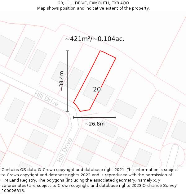 20, HILL DRIVE, EXMOUTH, EX8 4QQ: Plot and title map