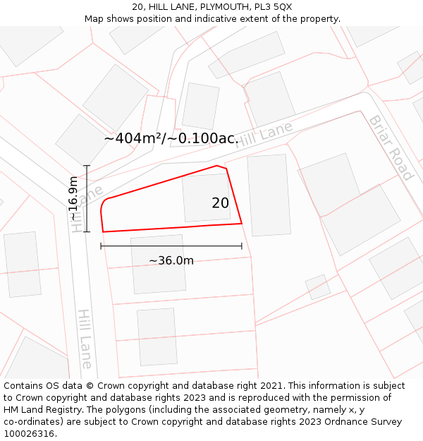 20, HILL LANE, PLYMOUTH, PL3 5QX: Plot and title map