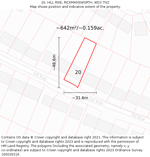 20, HILL RISE, RICKMANSWORTH, WD3 7NZ: Plot and title map