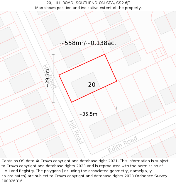 20, HILL ROAD, SOUTHEND-ON-SEA, SS2 6JT: Plot and title map