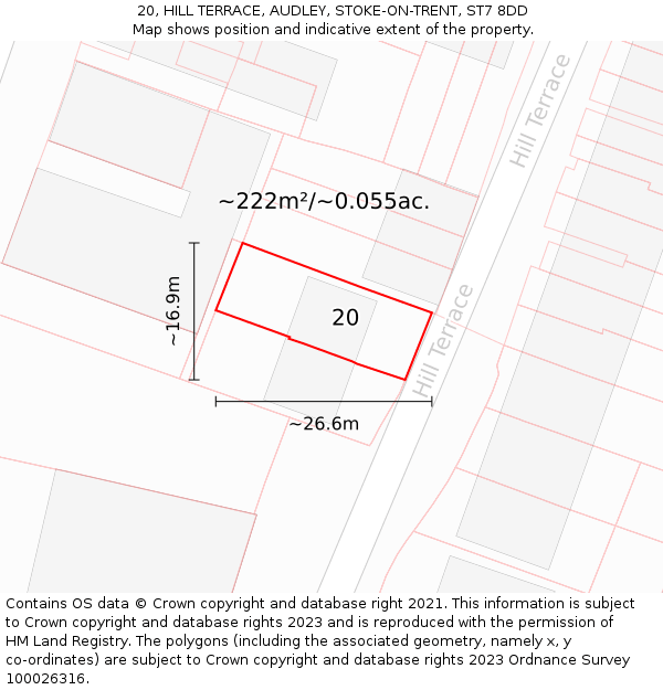 20, HILL TERRACE, AUDLEY, STOKE-ON-TRENT, ST7 8DD: Plot and title map