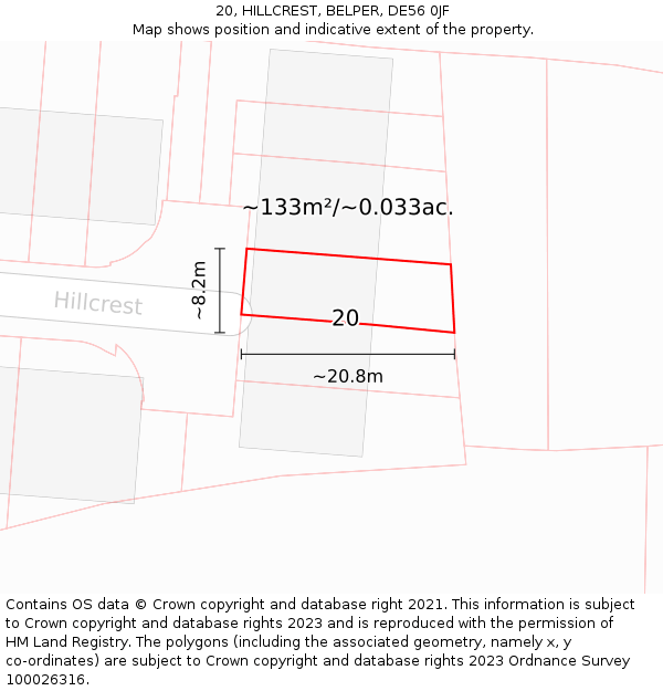 20, HILLCREST, BELPER, DE56 0JF: Plot and title map