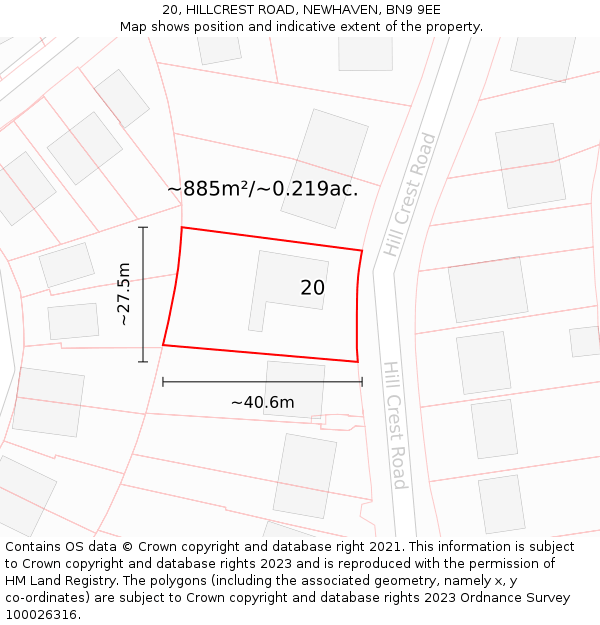 20, HILLCREST ROAD, NEWHAVEN, BN9 9EE: Plot and title map