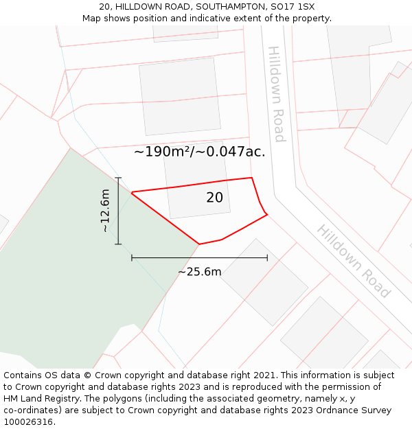 20, HILLDOWN ROAD, SOUTHAMPTON, SO17 1SX: Plot and title map
