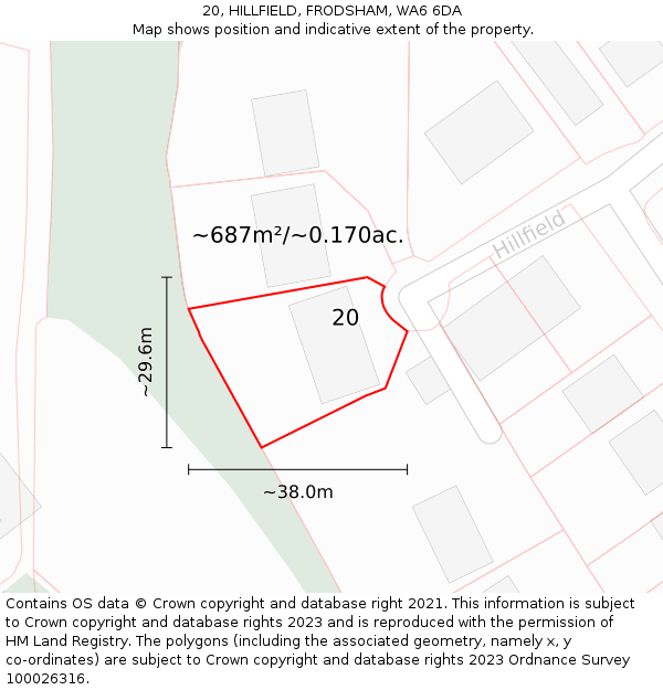 20, HILLFIELD, FRODSHAM, WA6 6DA: Plot and title map