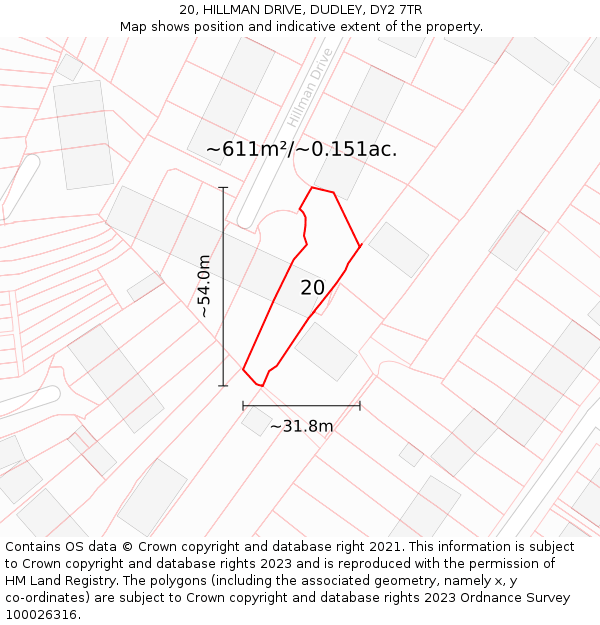 20, HILLMAN DRIVE, DUDLEY, DY2 7TR: Plot and title map