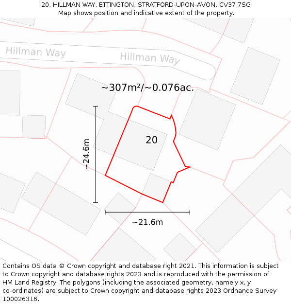 20, HILLMAN WAY, ETTINGTON, STRATFORD-UPON-AVON, CV37 7SG: Plot and title map