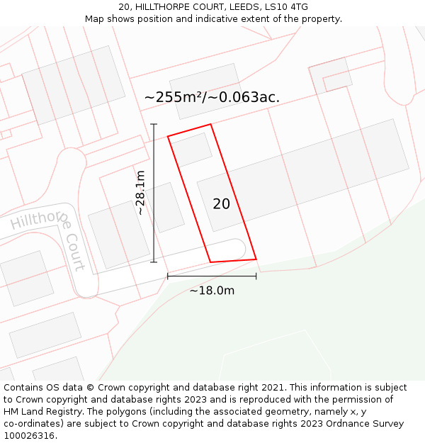 20, HILLTHORPE COURT, LEEDS, LS10 4TG: Plot and title map